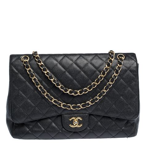 chanel classic maxi caviar black silver|Chanel Black Quilted Caviar Leather Maxi Classic Single Flap .